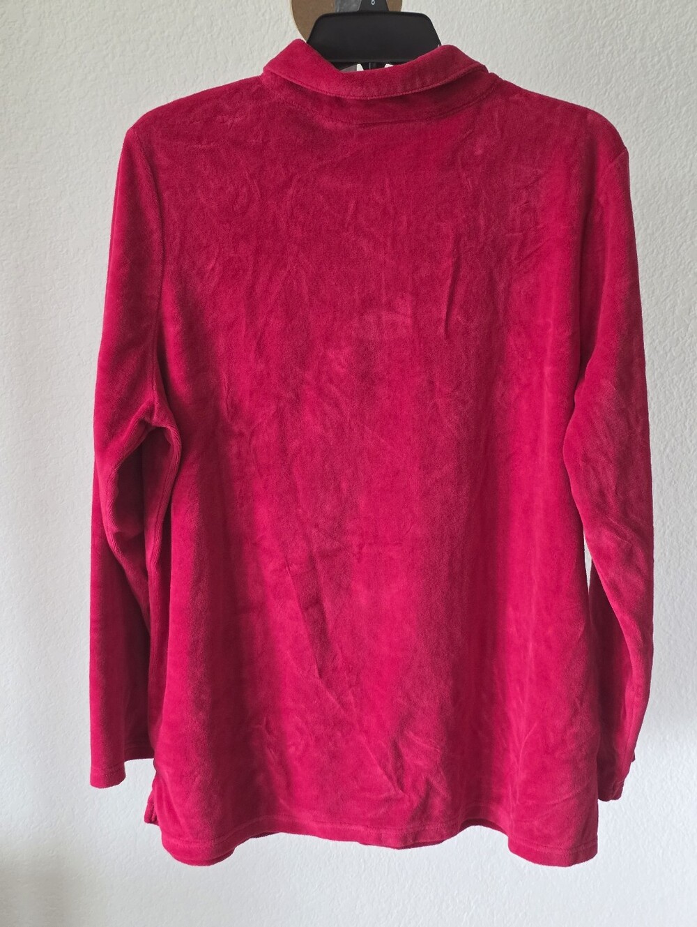 Quacker Factory Red Velour Rhinestone Button Front Cardigan Jacket Size Large - Picture 10 of 11